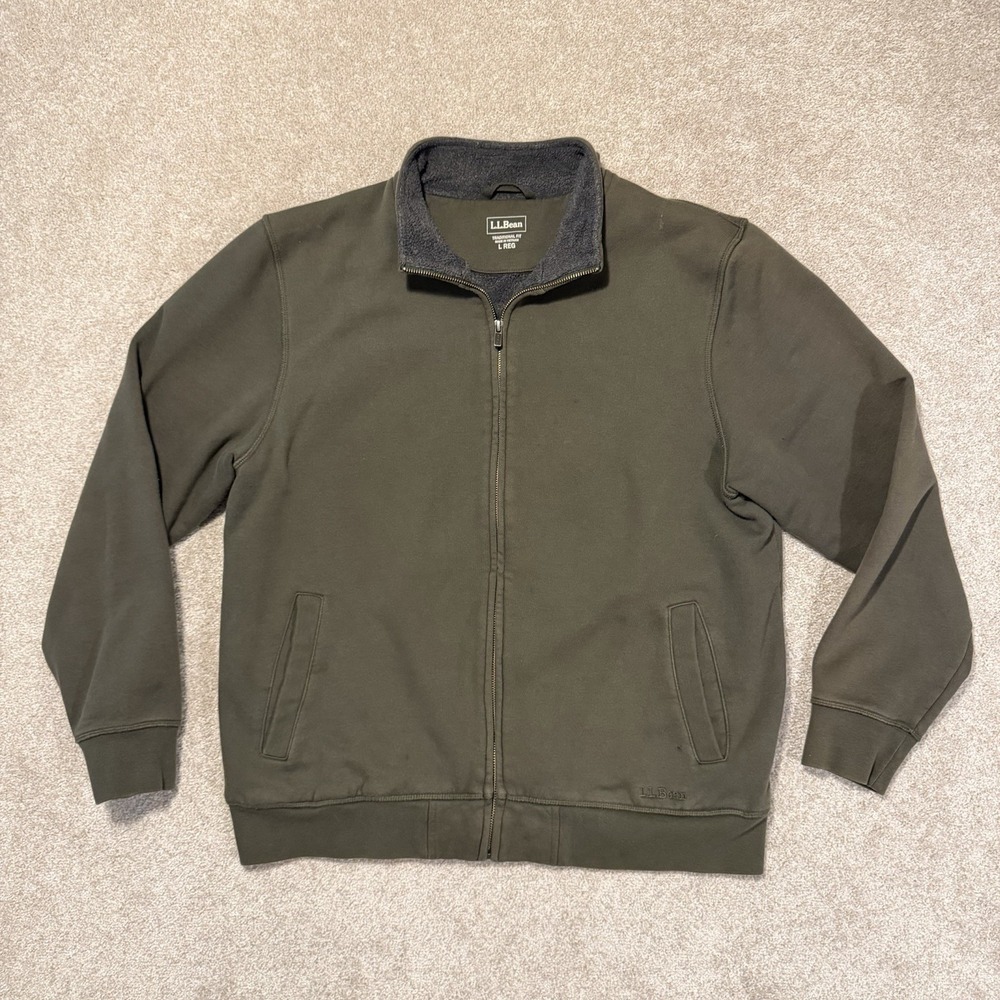 LL Bean Jacket Mens L Green Full Zip Fleece Lined Traditional Fit Outdoor